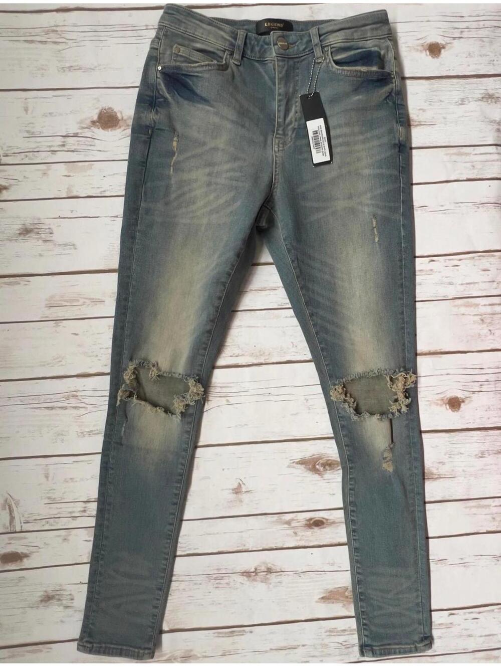 Legend London NEW Mens Premium Spray-On Jeans With Destroyed Knee - W28 L30